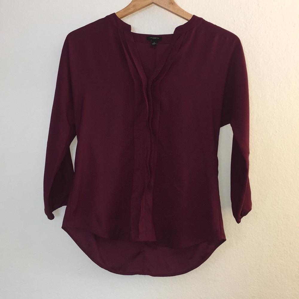 Ann Taylor Purple Pleat Front Work Blouse Sz 2